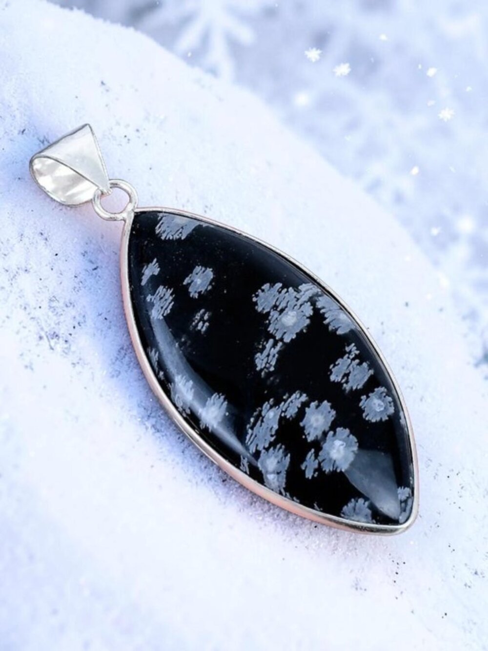 Snowflake Obsidian 925 Silver Plated Handmade Pendant of 2.37"